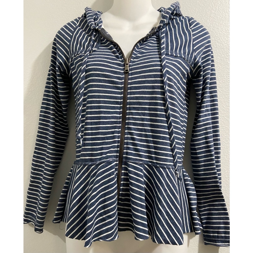 ⛵️ Nautical Design Striped Blue White Hooded Zip Up Jacket - Size XS